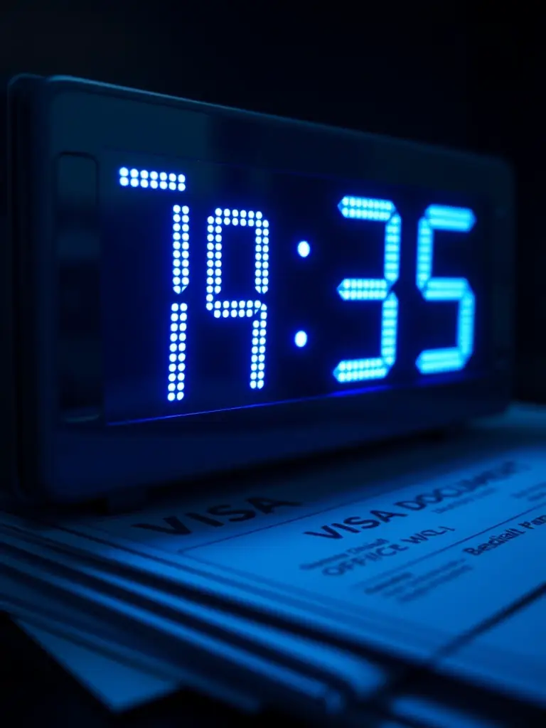 A timer graphic overlaid on visa documents, indicating VisaIndo's commitment to fast and efficient visa processing.
